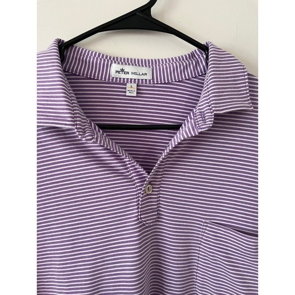 Peter Millar soft cotton blend purple pinstripe polo men's sz L - Picture 3 of 4